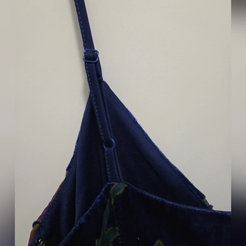 Lulus Evening With You Dark Blue Floral Velvet Asymmetrical Dress Size S - Picture 6 of 10